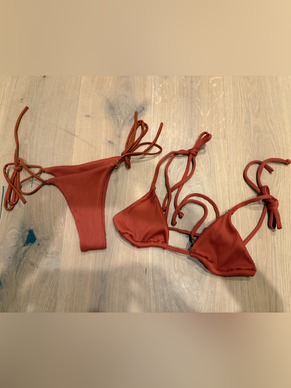 Set of 3 - thong bikinis - Blue, Floral and Rust - Picture 2 of 7